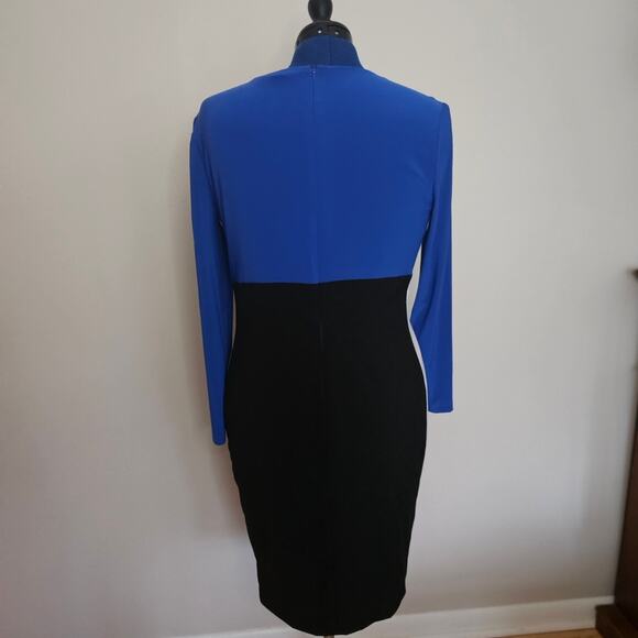 Ralph Lauren Blue and Black Long Sleeve Body Con Color Block Dress Size Med - Picture 3 of 10
